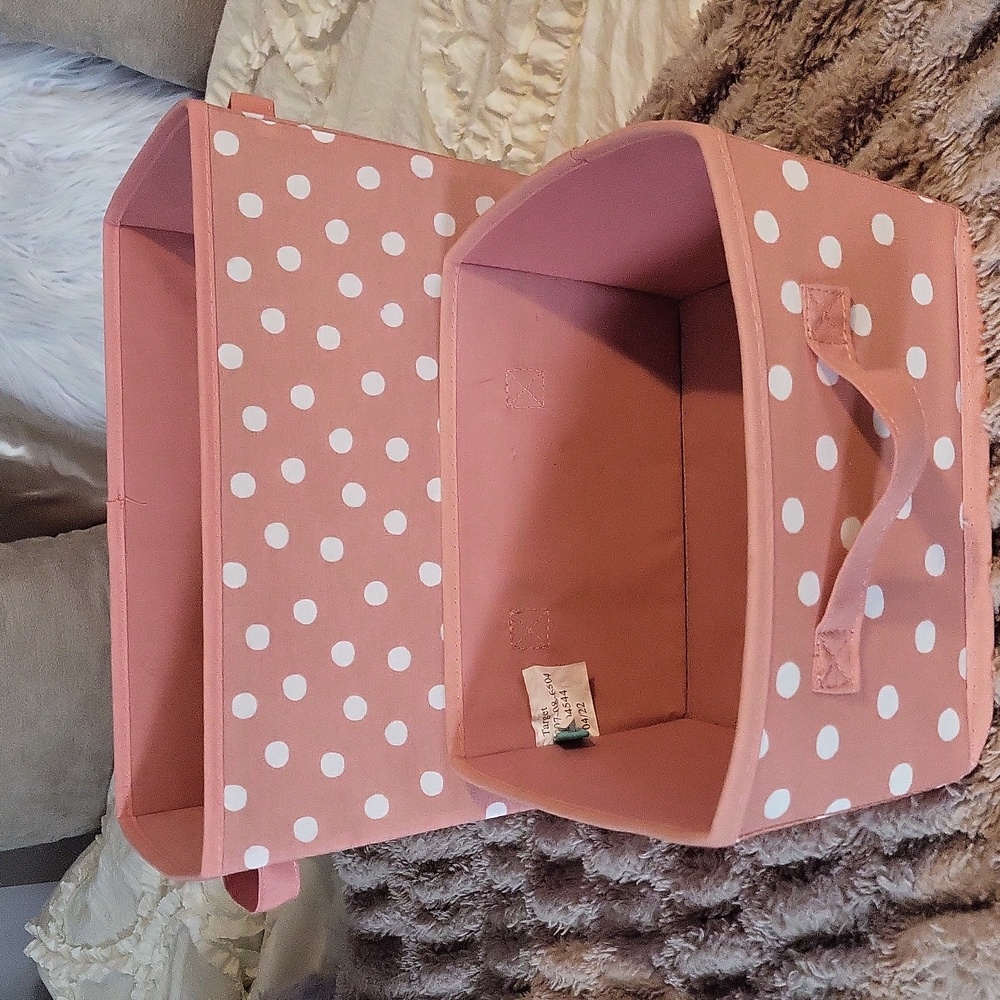 Pink Polka Dot Fabric Storage Baskets / Totes w/ Handles. SET OF 2! - Picture 8 of 8